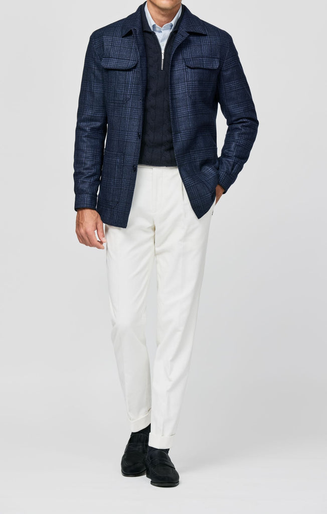 Loro Piana SILK AIR Dark Blue Merino Wool, Silk & Cashmere with Midnight Blue Glencheck