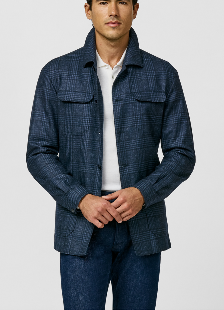 Loro Piana SILK AIR Dark Blue Merino Wool, Silk & Cashmere with Midnight Blue Glencheck