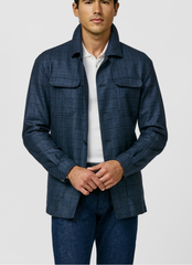 Loro Piana SILK AIR Dark Blue Merino Wool, Silk & Cashmere with Midnight Blue Glencheck