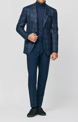 Loro Piana Neapolitan Blue Light Blue Wool Silk With Dark Blue Glencheck Inspiration