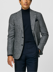 Ferla Light Grey & Dark Blue Mélange Merino Wool & Baby Alpaca Light Felted Bouclé with Glencheck