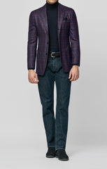 Loro Piana Indigo Blue Plum Wool Silk With Mixed Blue Glencheck Inspiration