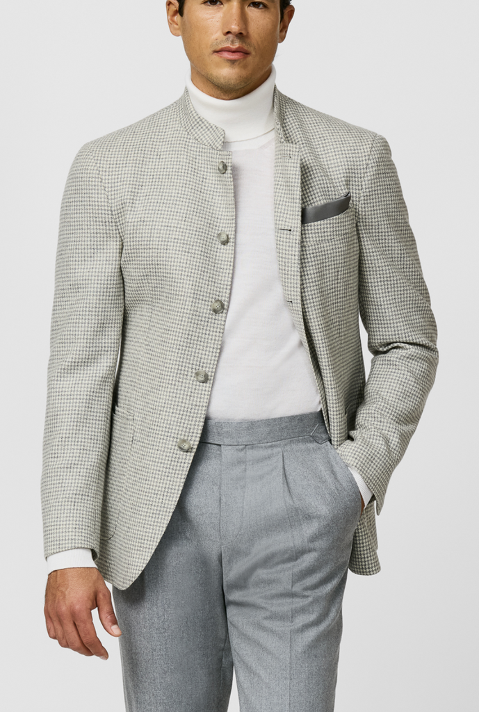 E. Thomas Smoke Grey Wool & Cashmere Houndstooth