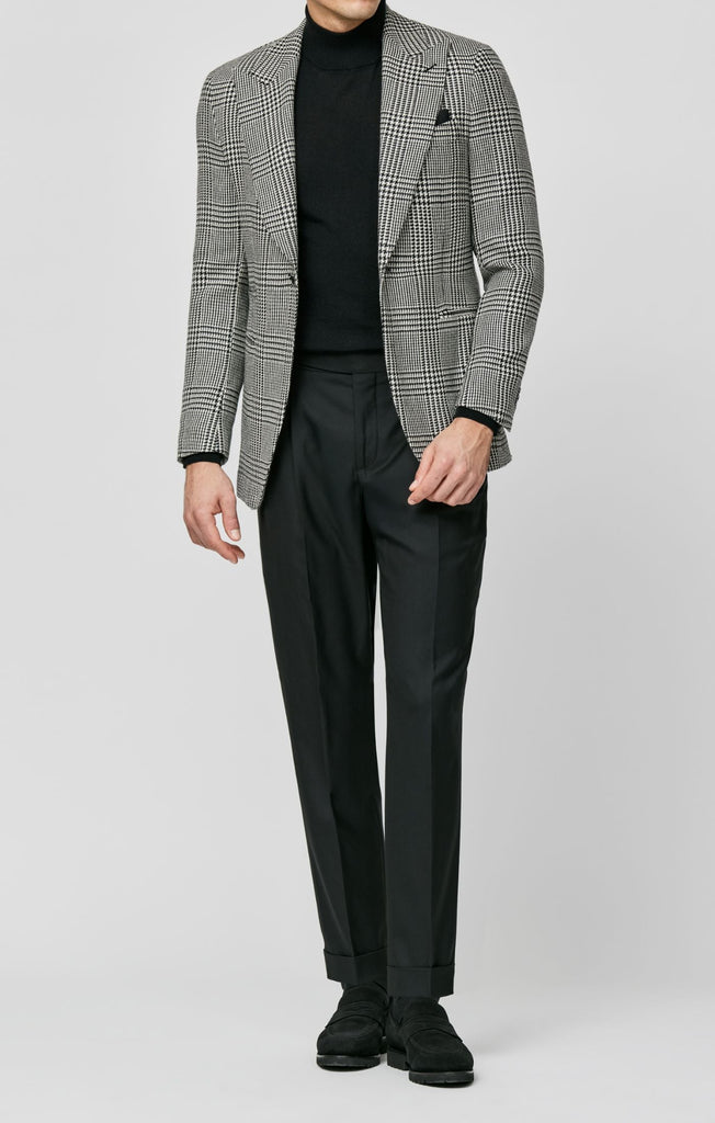 Ferla Black & White Merino Wool, Baby Alpaca & Silk Glencheck