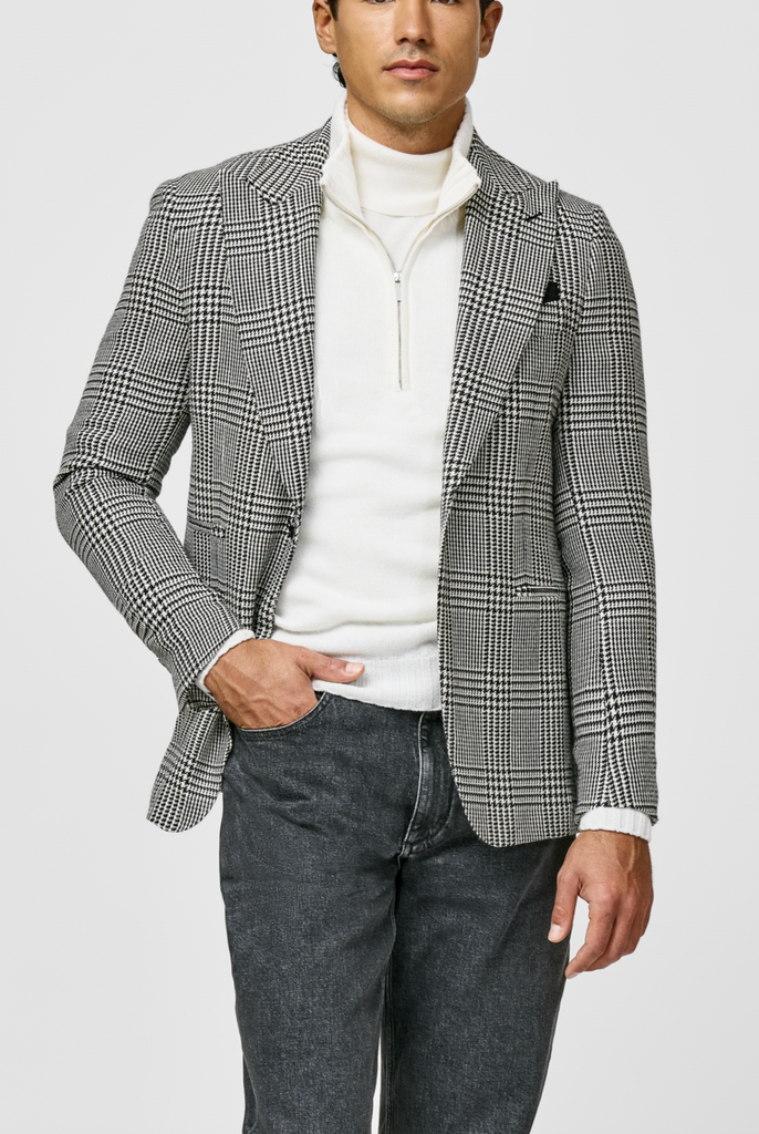 Ferla Black & White Merino Wool, Baby Alpaca & Silk Glencheck