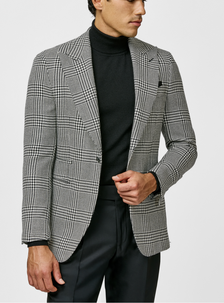 Ferla Black & White Merino Wool, Baby Alpaca & Silk Glencheck