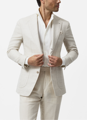 Ferla Off-White & Ecru Linen, Silk, Wool & Cotton Herringbone