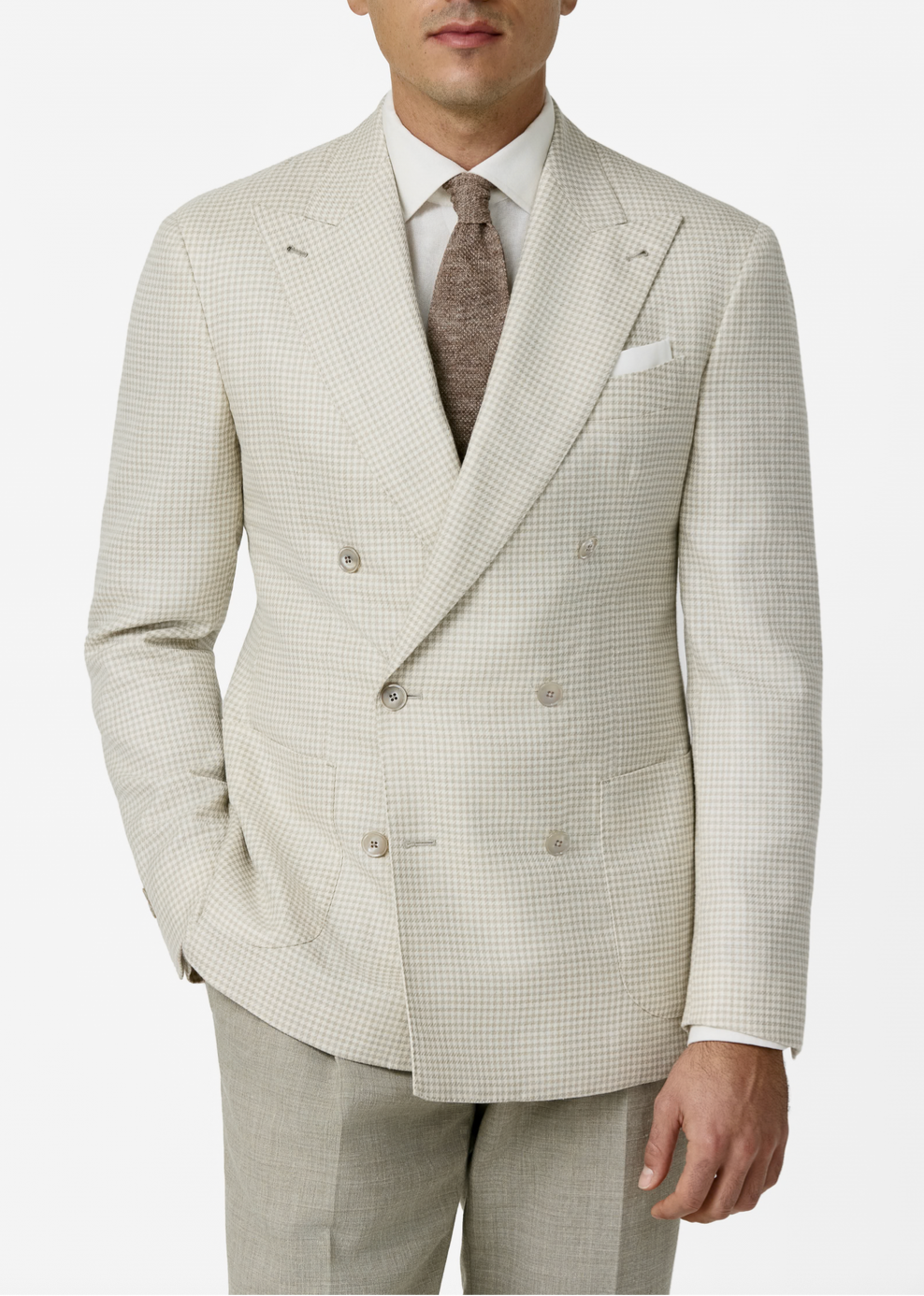 Drago Ivory & Ecru Wool, Silk & Linen Houndstooth
