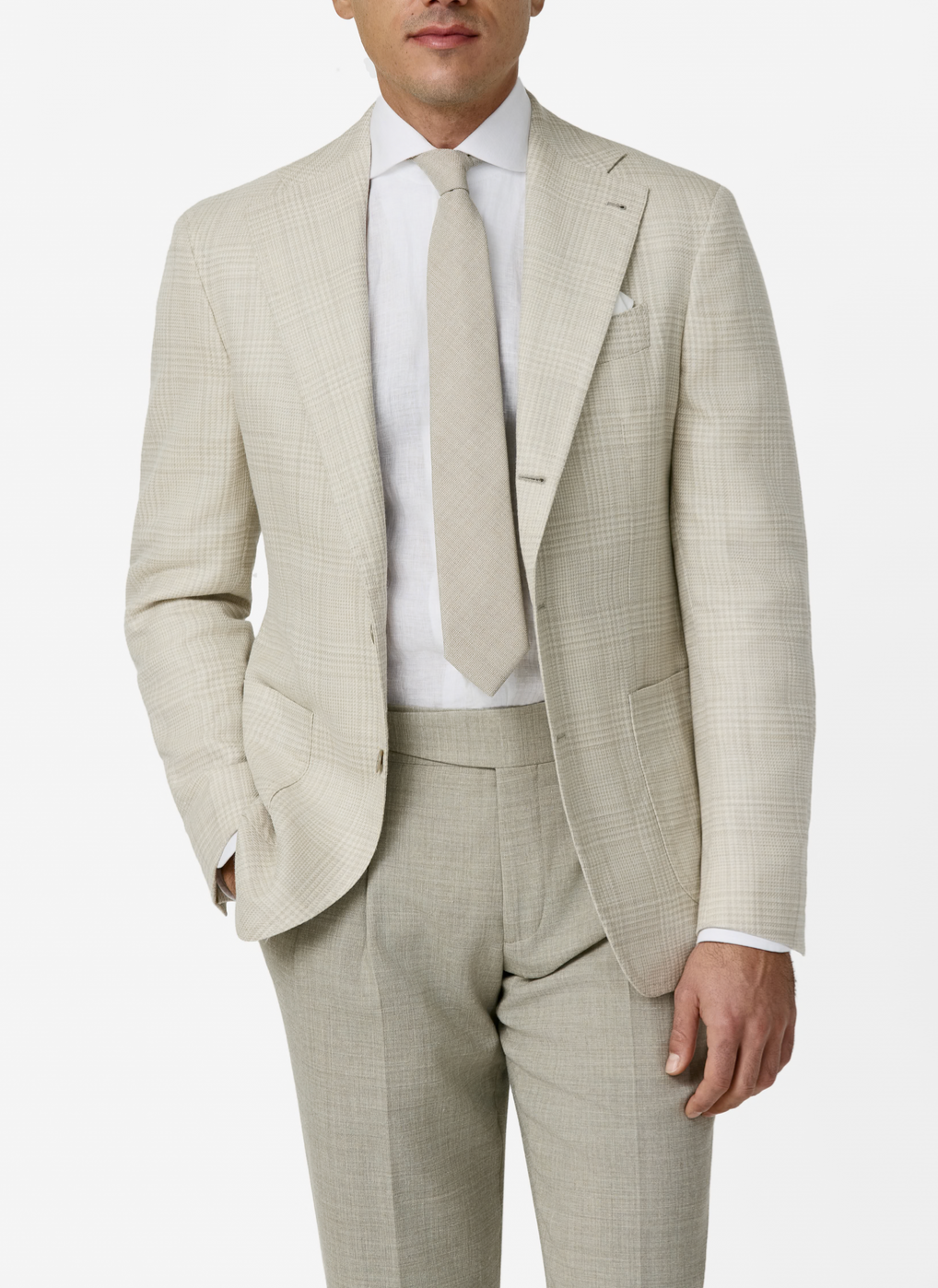 Drago Ivory & Cream Wool, Silk & Linen Glencheck