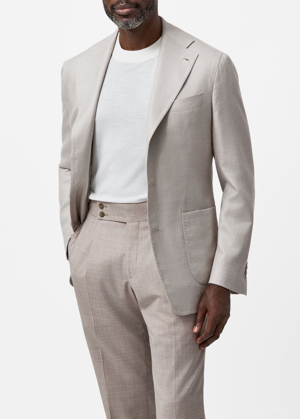 Di Pray Bone Mélange Wool, Silk & Linen Twill