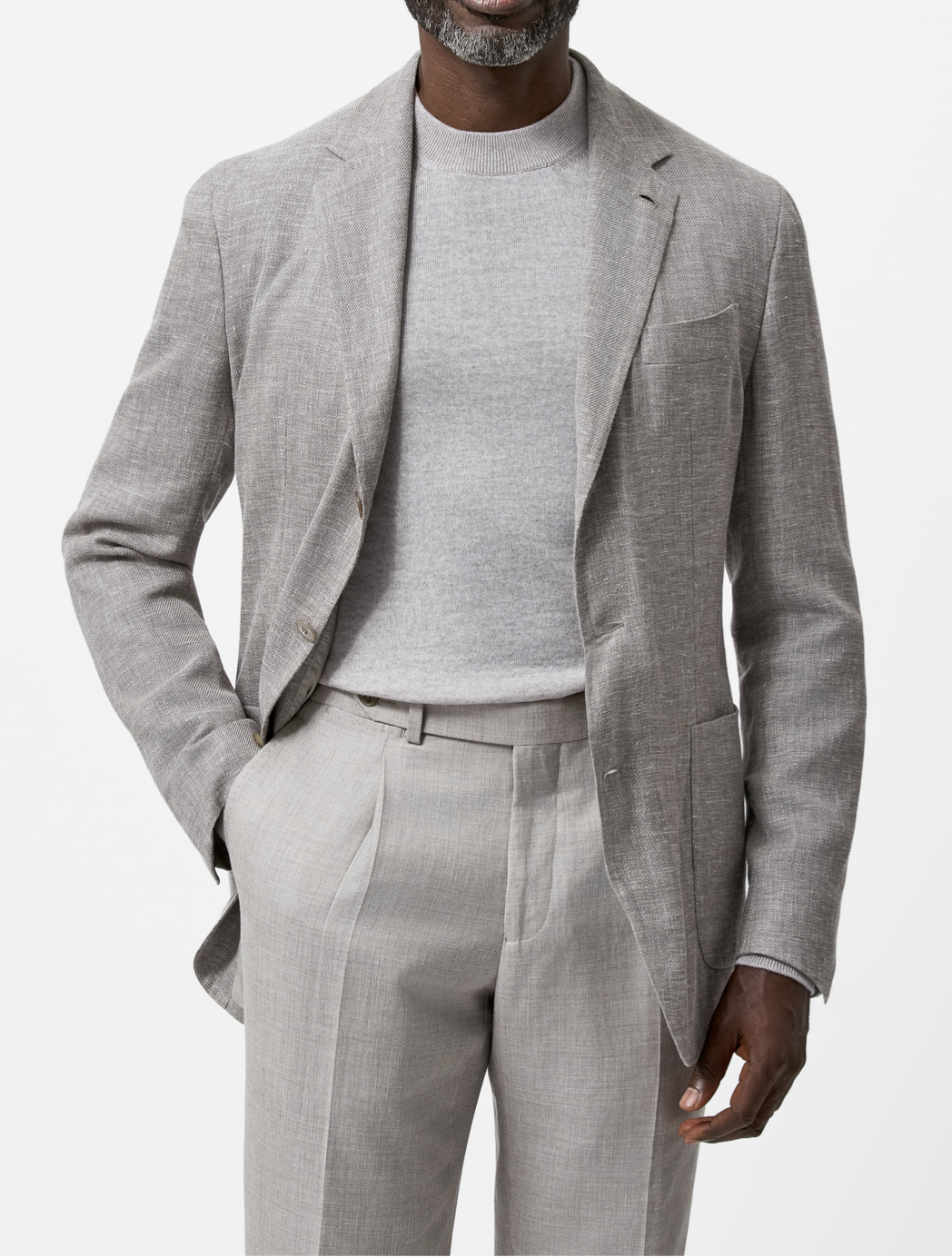 Ermenegildo Zegna CROSS PLY Light Taupe Mélange Stretch Linen, Wool & Silk Twill