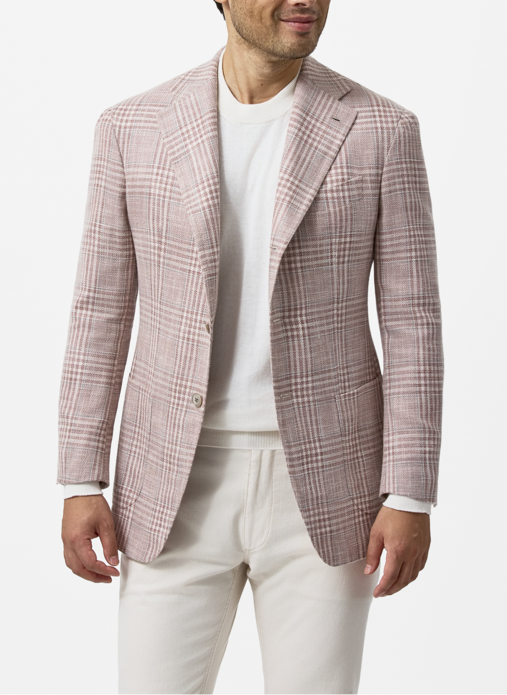 Loro Piana SOFTIME Light Pink & Ivory Wool, Cotton, Silk & Linen Glencheck and Storm Grey Windowpane