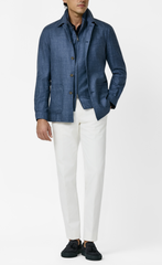 Di Pray Neapolitan Blue Mélange Wool, Silk & Linen Twill