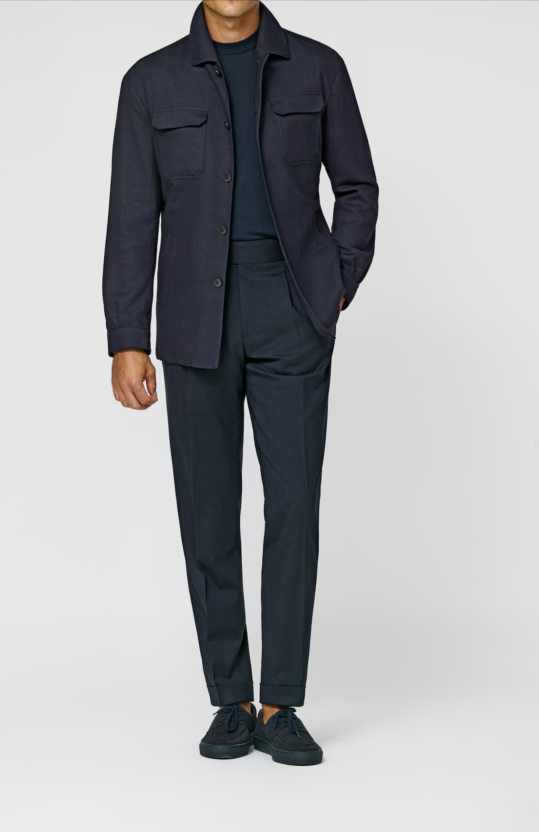 Loro Piana JERSELY Midnight Blue Mélange Stretch Wool, Silk & Linen Basketweave