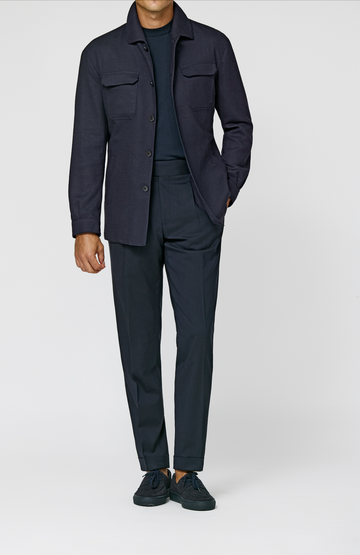 JERSELY Midnight Blue Mélange Stretch Wool, Silk & Linen Basketweave