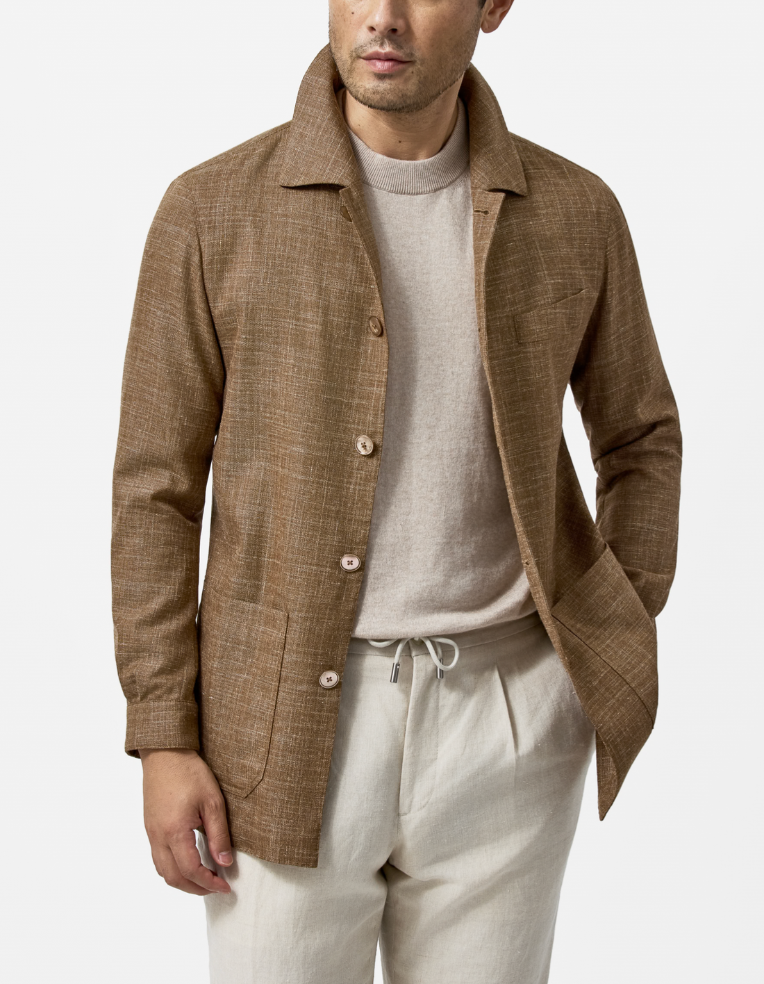 Loro Piana JERSELY Camel Mélange Stretch WooL, Silk & Linen Basketweave