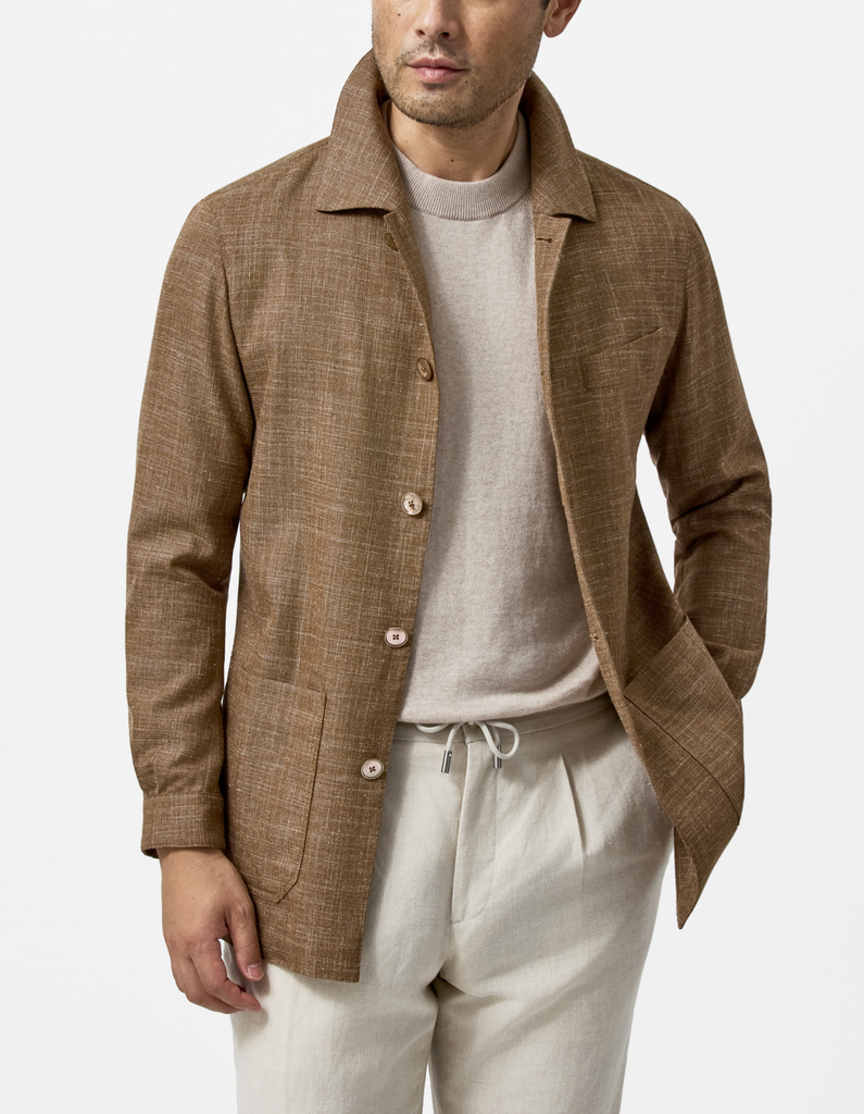 Loro Piana JERSELY Camel Mélange Stretch WooL, Silk & Linen Basketweave