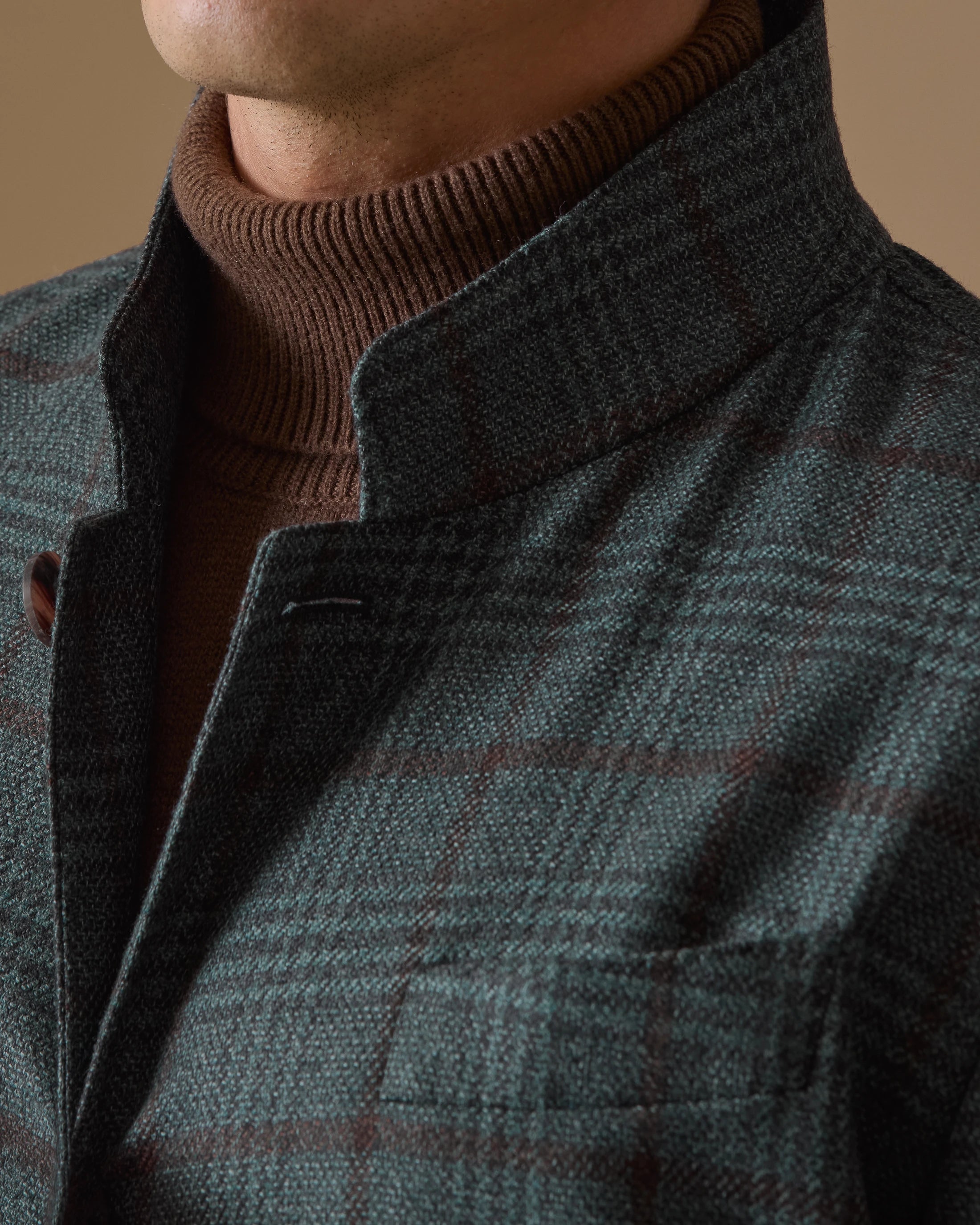 DREAM TWEED Light Teal & Charcoal Wool & Silk Glencheck with Copper Windowpane