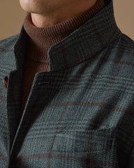DREAM TWEED Light Teal & Charcoal Wool & Silk Glencheck with Copper Windowpane