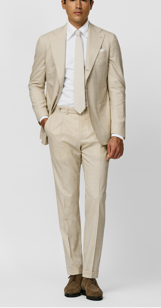 Loro Piana JERSELY Light Sand Stretch Tropical Wool Plain Weave