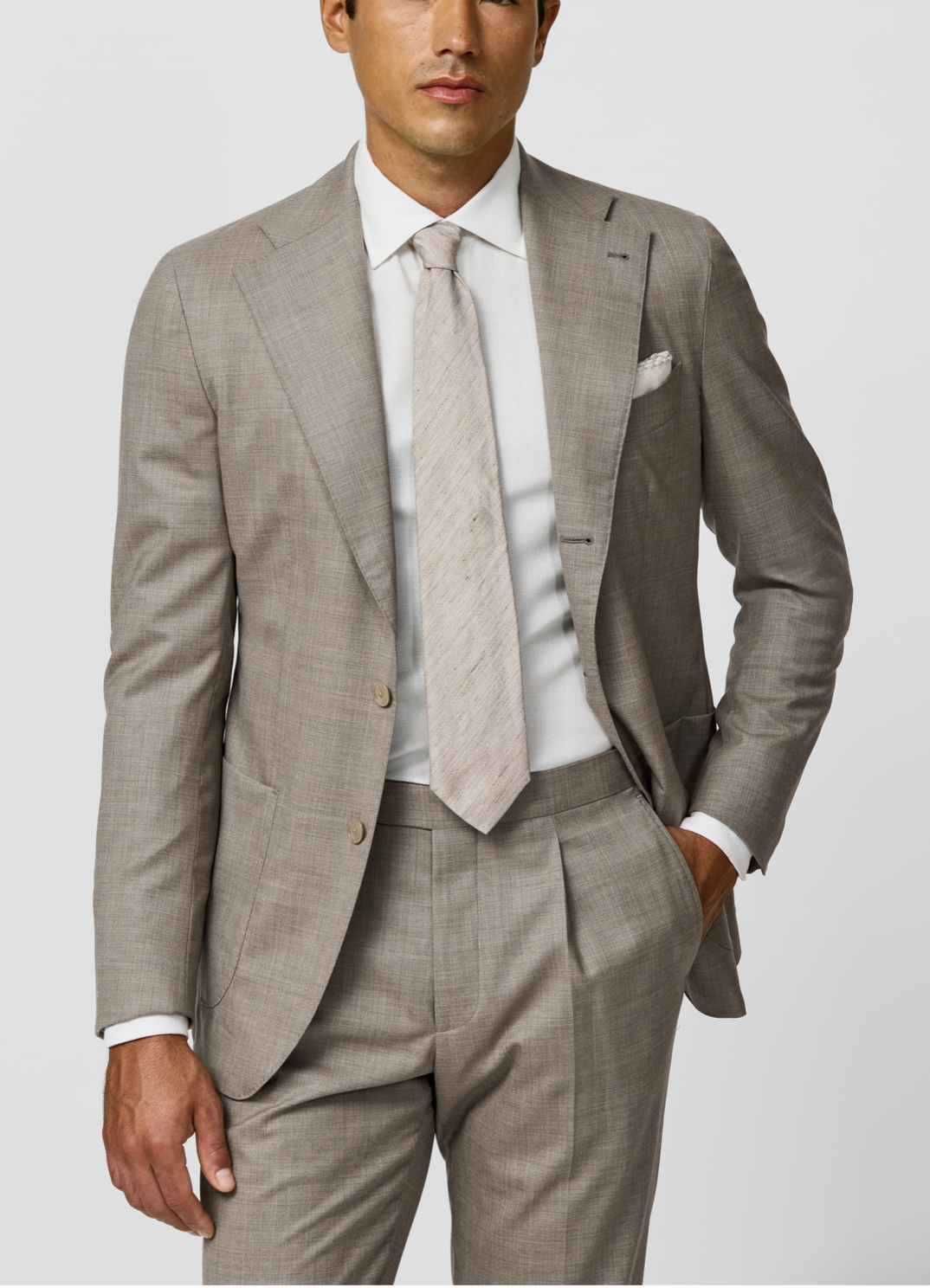 Loro Piana JERSELY Taupe Stretch Tropical Wool Plain Weave