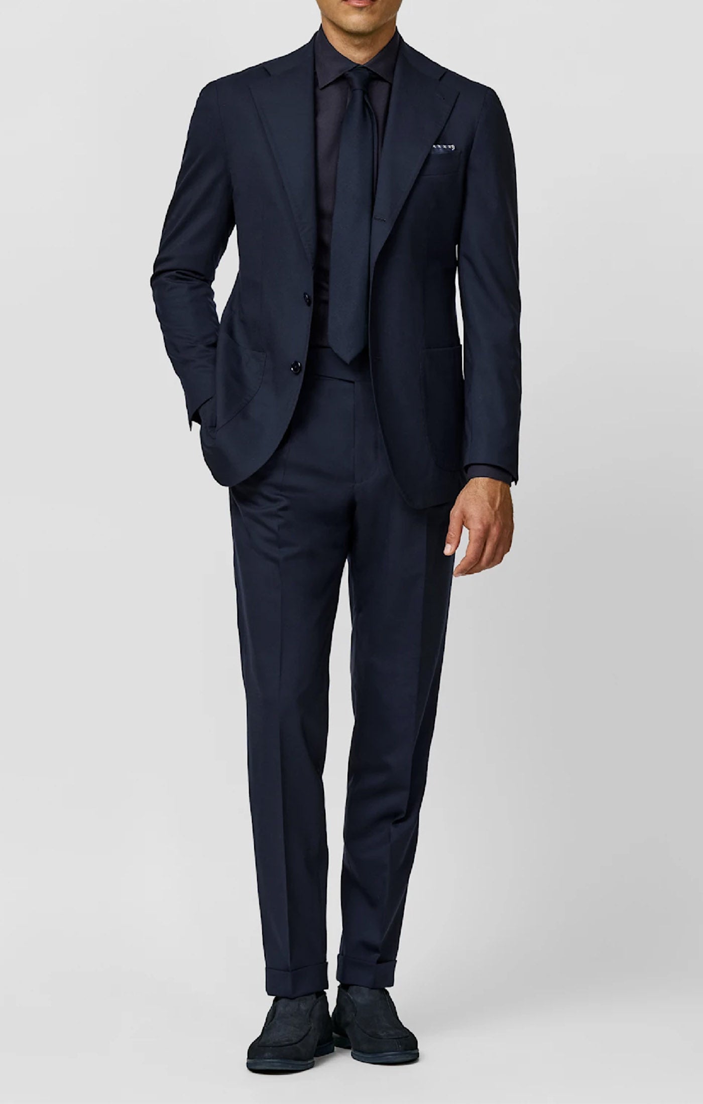 Loro Piana JERSELY Navy Blue Stretch Tropical Wool Plain Weave