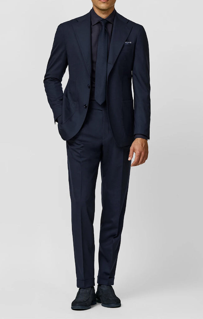 Loro Piana JERSELY Navy Blue Stretch Tropical Wool Plain Weave
