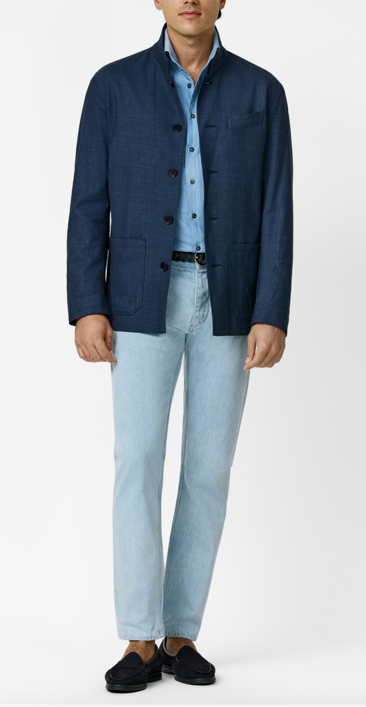 JERSELY Indigo Jersey Stretch Wool, Silk & Linen Twill