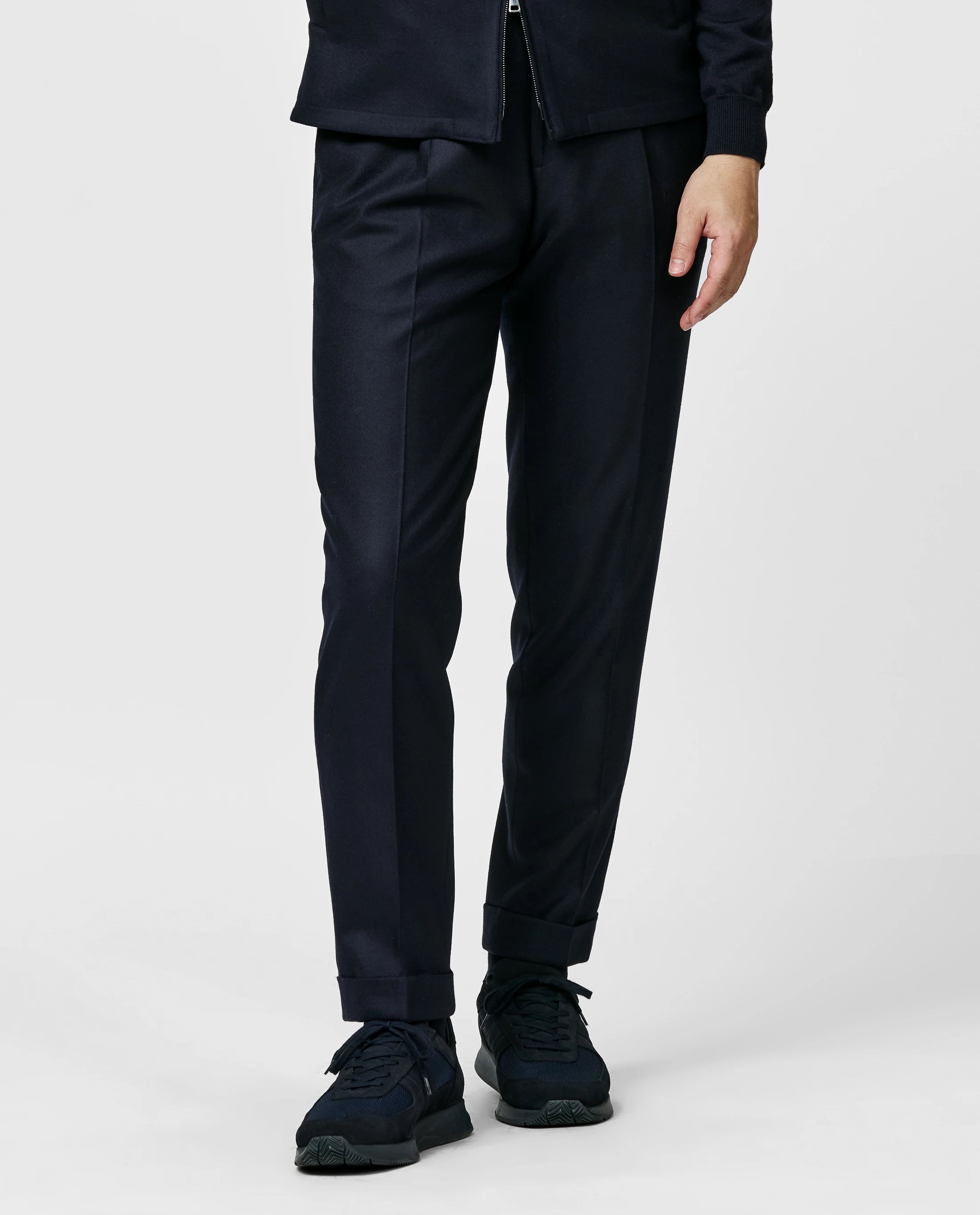 Trousers Loro Piana JERSELY Midnight Blue Stretch Brushed Wool Twill