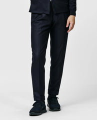 Trousers JERSELY Dark Blue Brushed Merino Wool Stretch Twill