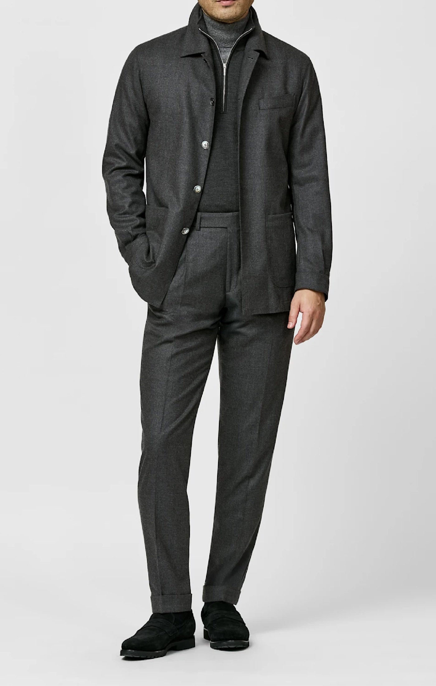 Loro Piana CASHMERE AWARD MOVE Anthracite Grey Stretch Cashmere Plain Weave