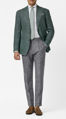 JERSELY Pine Green Stretch Wool, Silk & Linen Basketweave