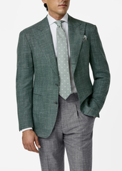 JERSELY Pine Green Stretch Wool, Silk & Linen Basketweave