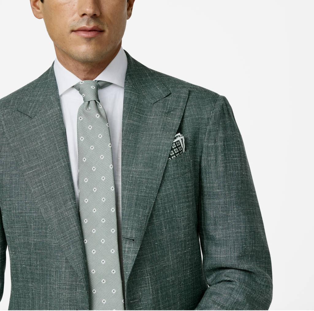 JERSELY Pine Green Stretch Wool, Silk & Linen Basketweave