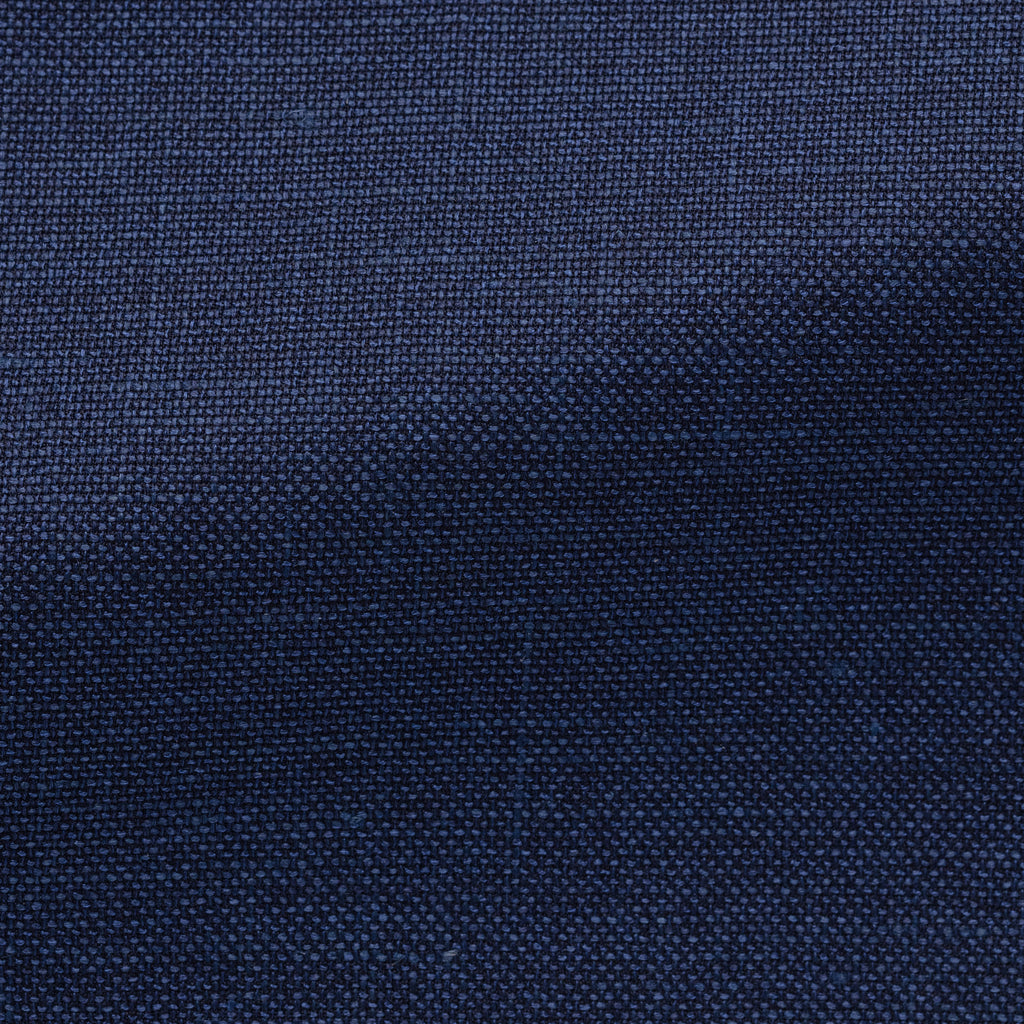 JERSELY Navy Blue Stretch Wool, Silk & Linen Basketweave