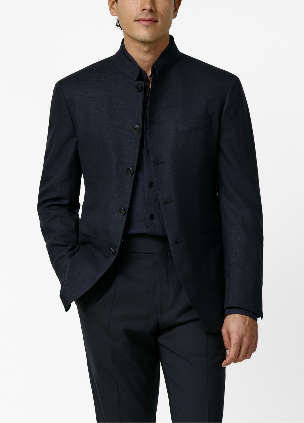 Loro Piana JERSELY Midnight Blue Stretch Wool, Silk & Linen Basketweave