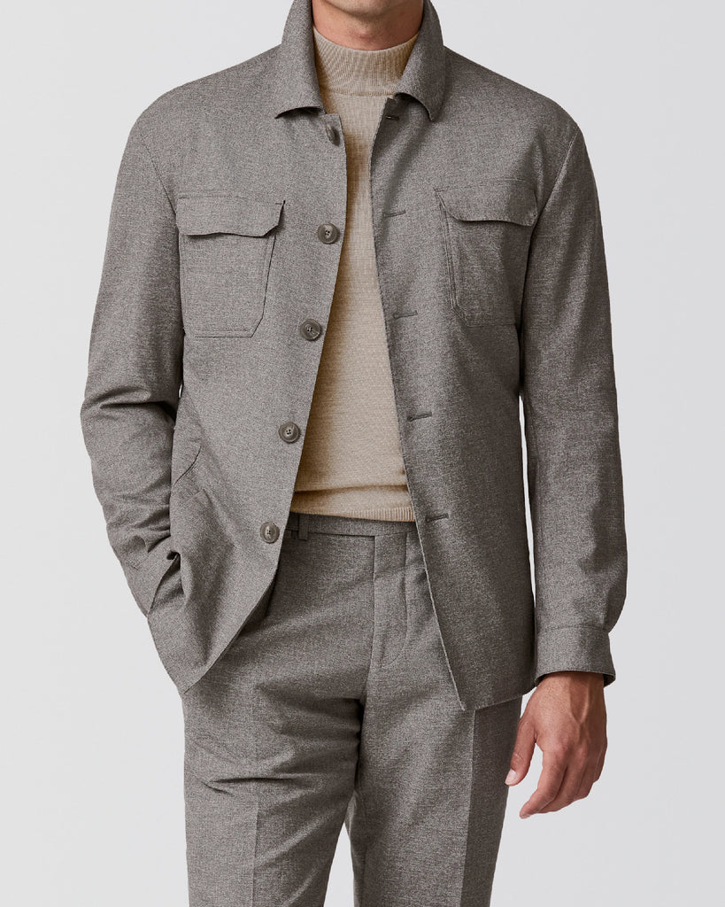 Carlo Barbera Light Taupe Stretch Wool Blend Twill
