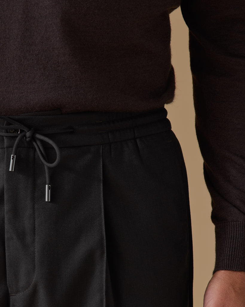 Carlo Barbera Dark Brown Stretch Wool Blend Twill