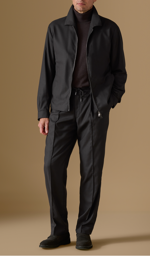 Carlo Barbera Dark Brown Stretch Wool Blend Twill