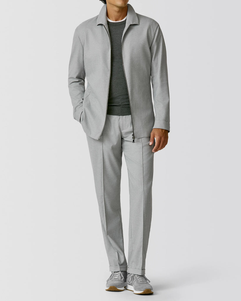 Carlo Barbera Light Grey Stretch Wool Blend Twill