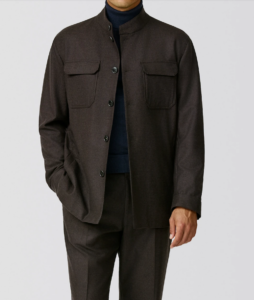 JERSELY Chocolate Brown Stretch Brushed Wool Twill