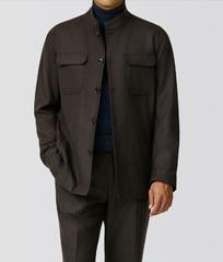 JERSELY Chocolate Brown Stretch Brushed Wool Twill