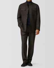 JERSELY Chocolate Brown Stretch Brushed Wool Twill