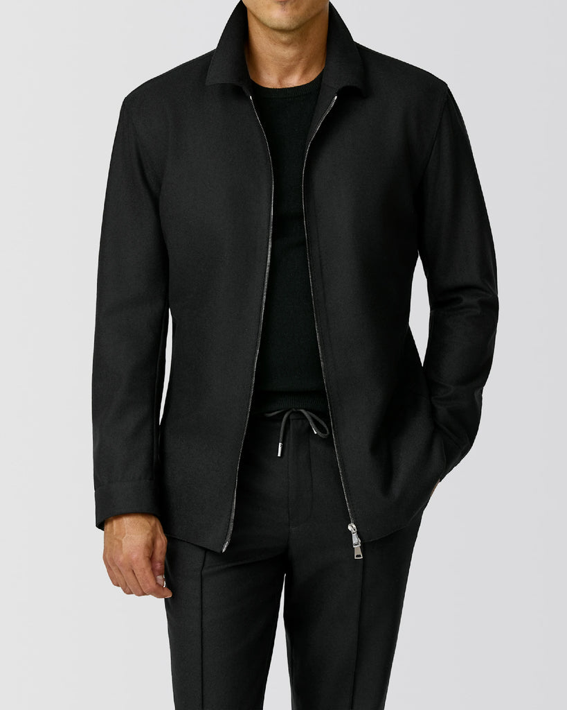 JERSELY Black Stretch Brushed Wool Twill
