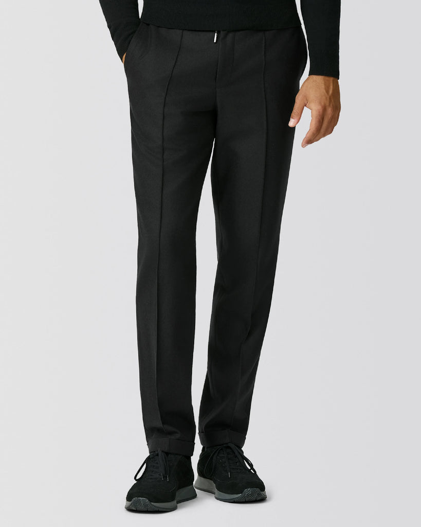 Trousers JERSELY Black Stretch Brushed Wool Twill