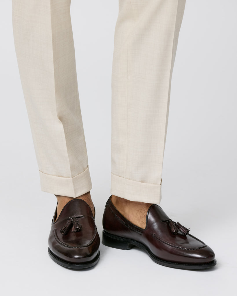 Formal Round Tassel Loafers Nubuck Hand Painted Bordeaux