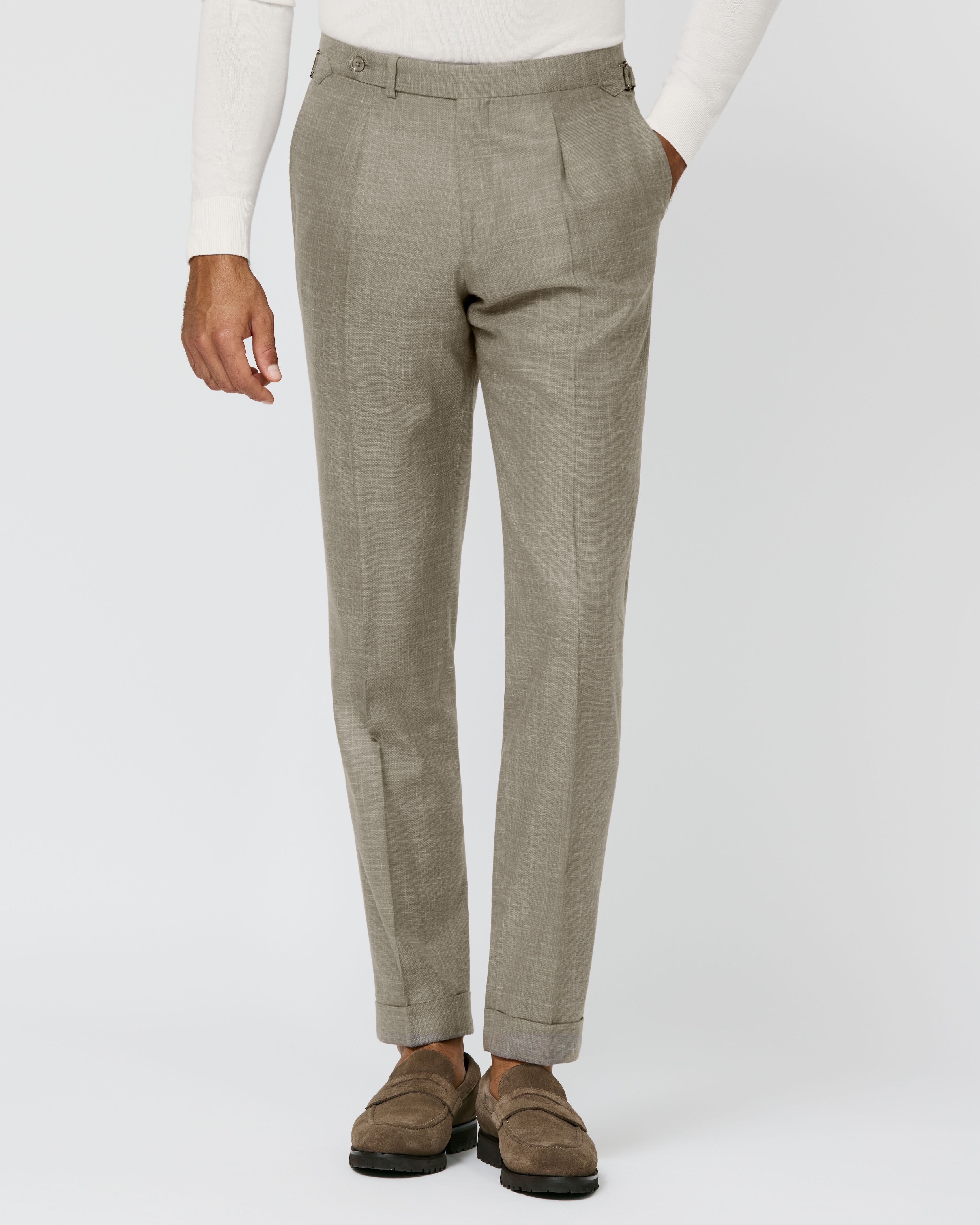Taupe Stretch Wool & Silk Hopsack
