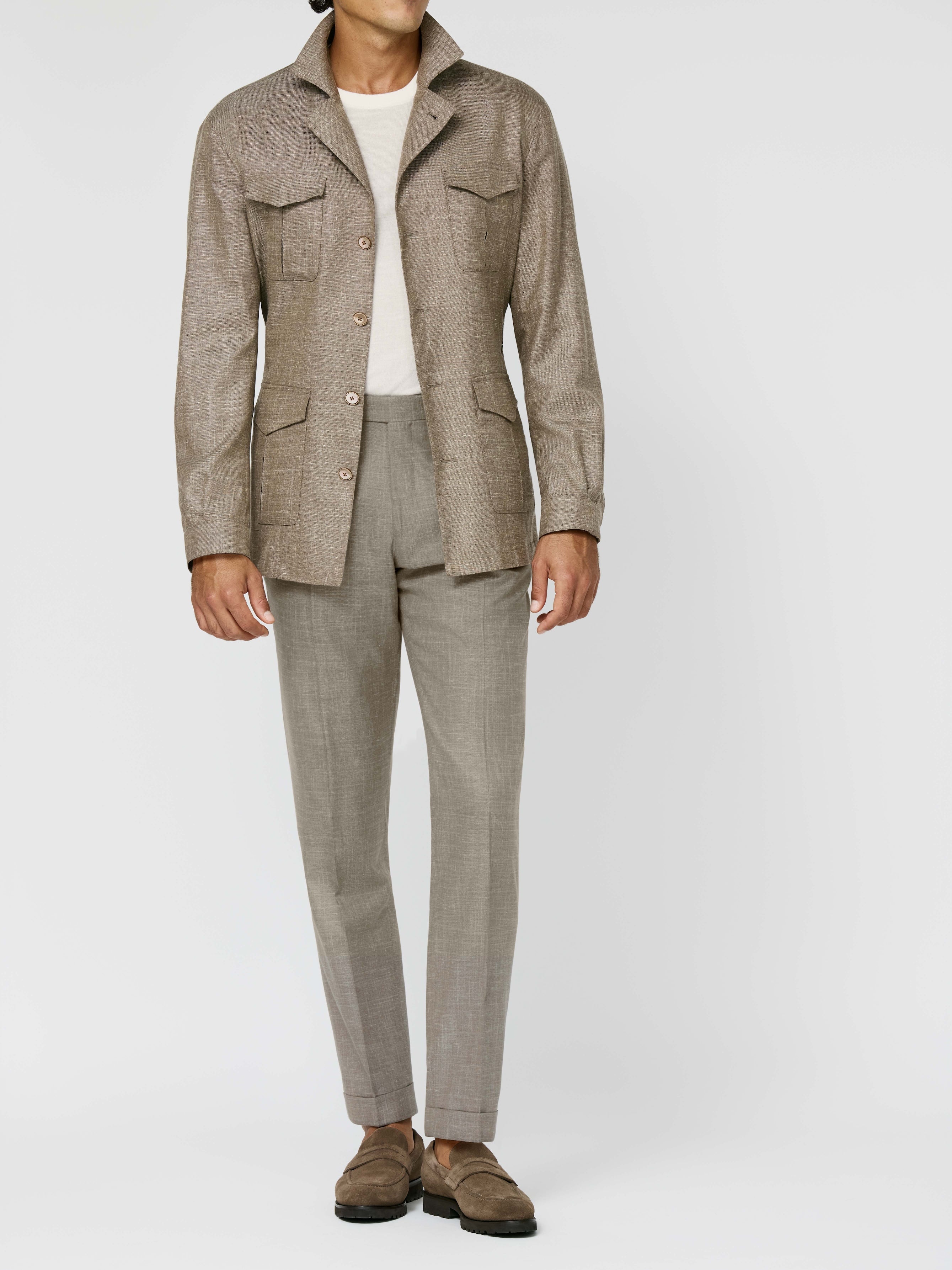 Loro Piana JERSELY Light Brown Stretch Wool, Silk & Linen Basketweave