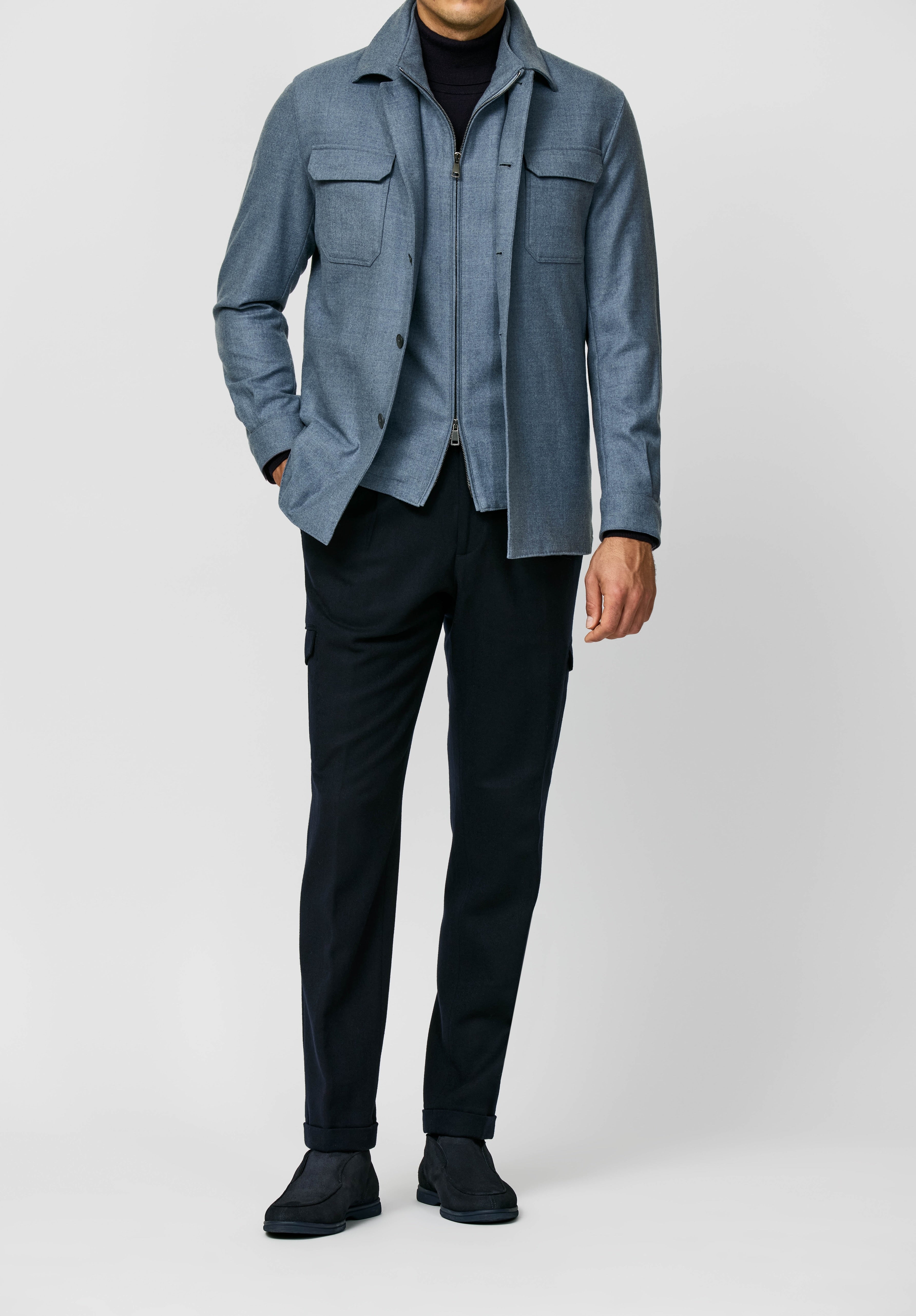 JERSELY Storm Blue Stretch Brushed Wool Twill