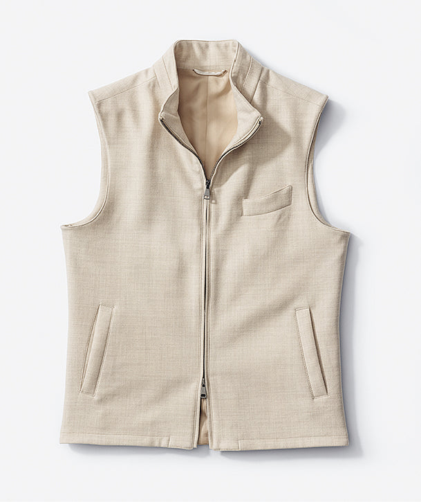 Loro Piana JERSELY Sand Stretch Brushed Merino Wool Flannel Vest / Bodywarmer